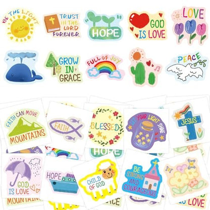 Fancy Land 140Pcs Religious Tattoos for Kids - Temporary Christian Easter Tattoo Sheets with Individual Bible Verses - Sunday School Crafts & Party Favors