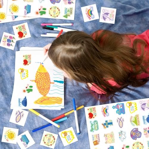 Fancy Land 140Pcs Religious Tattoos for Kids - Temporary Christian Easter Tattoo Sheets with Individual Bible Verses - Sunday School Crafts & Party Favors - görsel 16