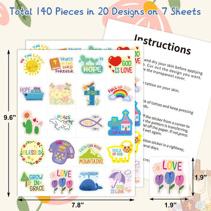 Fancy Land 140Pcs Religious Tattoos for Kids - Temporary Christian Easter Tattoo Sheets with Individual Bible Verses - Sunday School Crafts & Party Favors