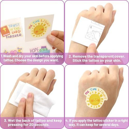 Fancy Land 140Pcs Religious Tattoos for Kids - Temporary Christian Easter Tattoo Sheets with Individual Bible Verses - Sunday School Crafts & Party Favors