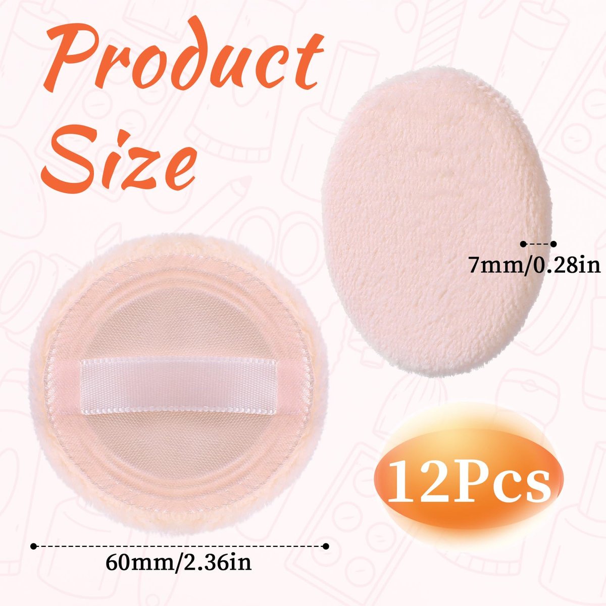 12-Piece Round Velour Face Makeup Powder Pads – Soft 2.36-Inch Setting Puff with Ribbon for Loose & Setting Powder - görsel 3