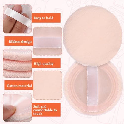 12-Piece Round Velour Face Makeup Powder Pads – Soft 2.36-Inch Setting Puff with Ribbon for Loose & Setting Powder