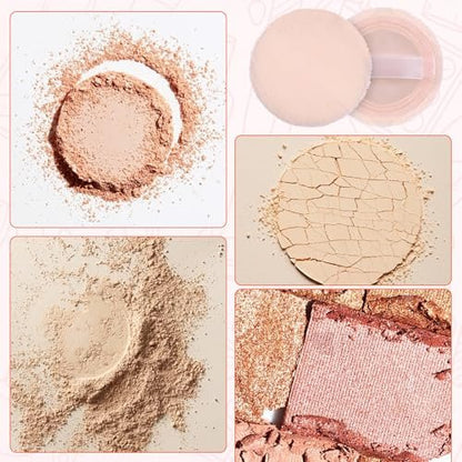 12-Piece Round Velour Face Makeup Powder Pads – Soft 2.36-Inch Setting Puff with Ribbon for Loose & Setting Powder