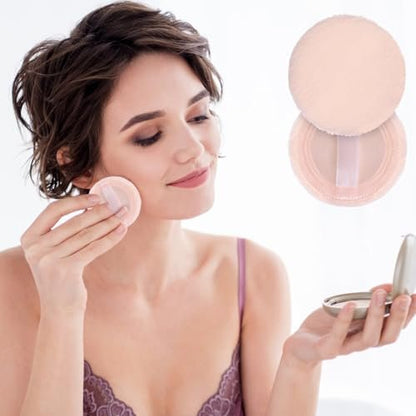12-Piece Round Velour Face Makeup Powder Pads – Soft 2.36-Inch Setting Puff with Ribbon for Loose & Setting Powder