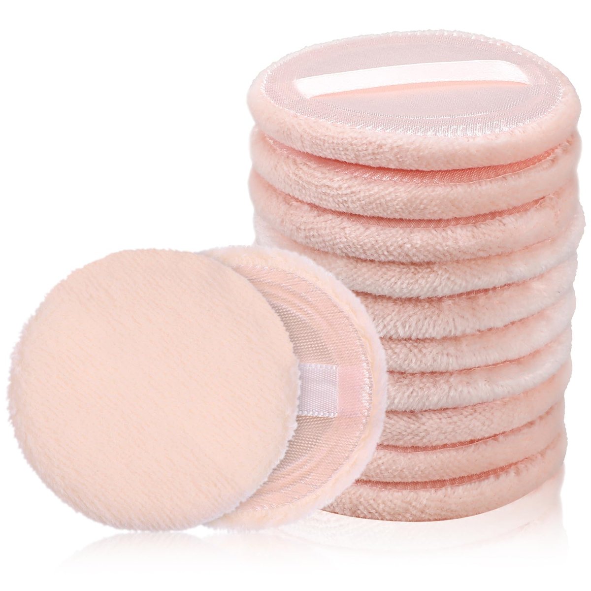 12-Piece Round Velour Face Makeup Powder Pads – Soft 2.36-Inch Setting Puff with Ribbon for Loose & Setting Powder - görsel 1