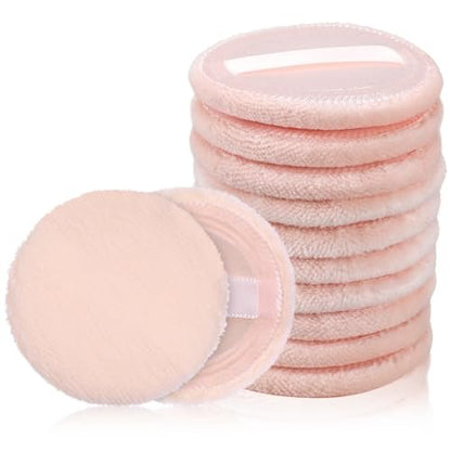 12-Piece Round Velour Face Makeup Powder Pads – Soft 2.36-Inch Setting Puff with Ribbon for Loose & Setting Powder