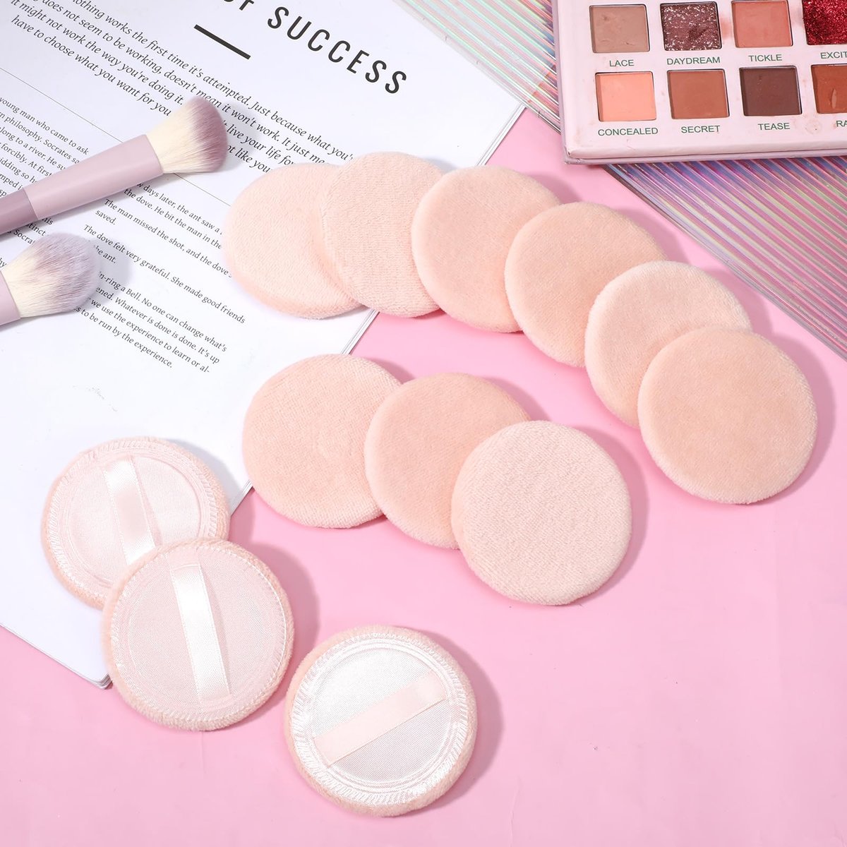 12-Piece Round Velour Face Makeup Powder Pads – Soft 2.36-Inch Setting Puff with Ribbon for Loose & Setting Powder - görsel 7
