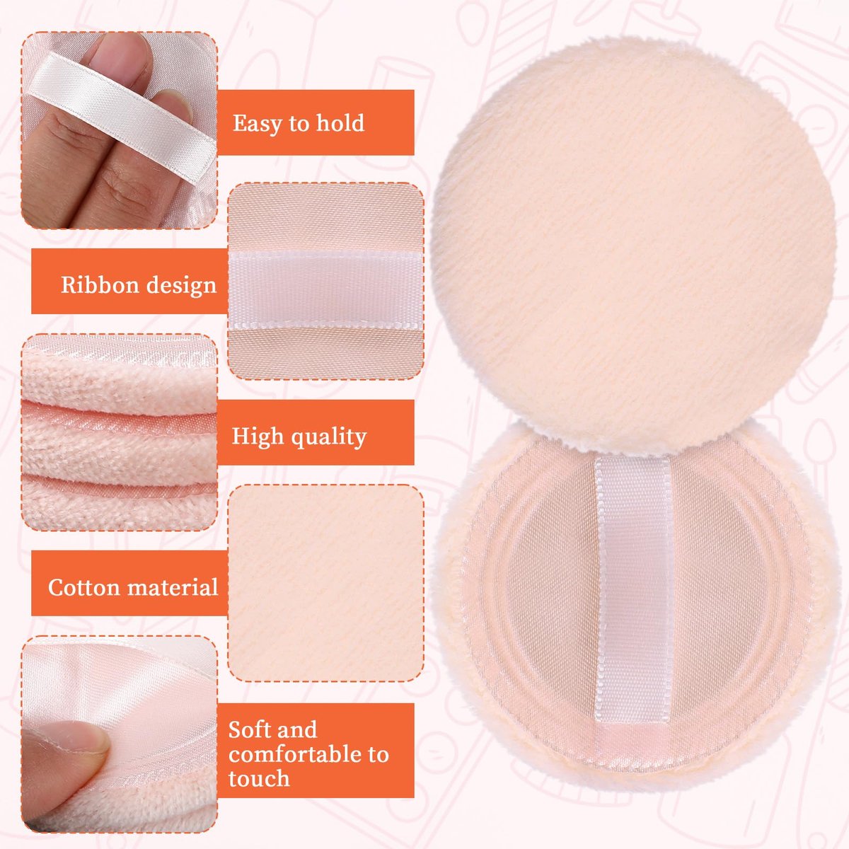 12-Piece Round Velour Face Makeup Powder Pads – Soft 2.36-Inch Setting Puff with Ribbon for Loose & Setting Powder - görsel 5