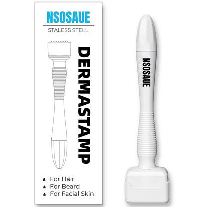 NSOSAUE Dermastamp for Hair & Beard Micro-Exfoliating Tool for Women and Men | White ABS Microdermabrasion Device