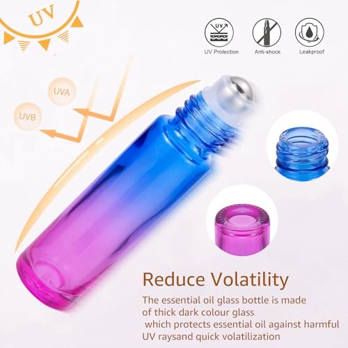 JIUWU 10 Pack 10ML Refillable Glass Roller Bottles - Empty Blue and Purple Gradient Roller Bottles for Essential Oils, Perfume, Cuticle Oil - görsel 4