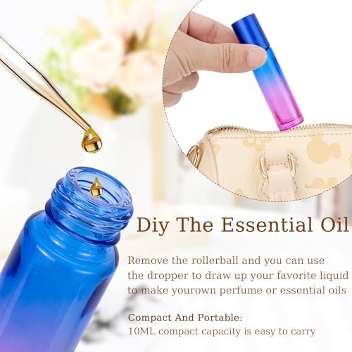 JIUWU 10 Pack 10ML Refillable Glass Roller Bottles - Empty Blue and Purple Gradient Roller Bottles for Essential Oils, Perfume, Cuticle Oil - görsel 8