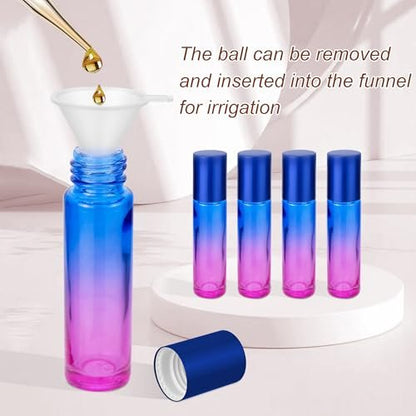 JIUWU 10 Pack 10ML Refillable Glass Roller Bottles - Empty Blue and Purple Gradient Roller Bottles for Essential Oils, Perfume, Cuticle Oil