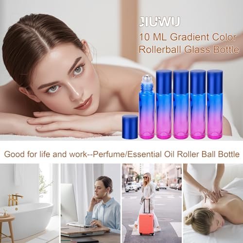 JIUWU 10 Pack 10ML Refillable Glass Roller Bottles - Empty Blue and Purple Gradient Roller Bottles for Essential Oils, Perfume, Cuticle Oil - görsel 10