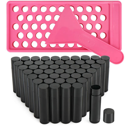 LotFancy Lip Balm Tubes Kit with Filling Tray and Spatula - 50-Pack 4.5ml Black BPA-Free Leak-Proof Containers for Handmade Lip Balm Making Avelisse