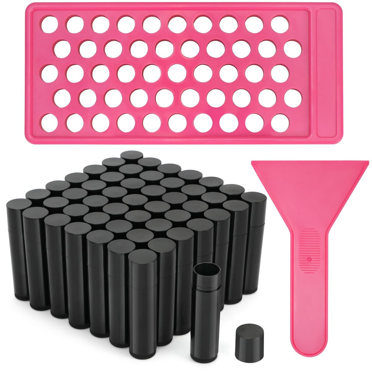 LotFancy Lip Balm Tubes Kit with Filling Tray and Spatula - 50-Pack 4.5ml Black BPA-Free Leak-Proof Containers for Handmade Lip Balm Making Avelisse