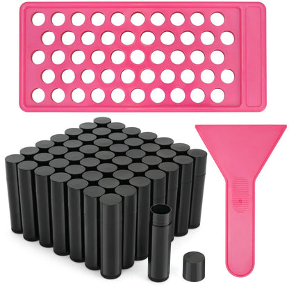 LotFancy Lip Balm Tubes Kit with Filling Tray and Spatula - 50-Pack 4.5ml Black BPA-Free Leak-Proof Containers for Handmade Lip Balm Making Avelisse