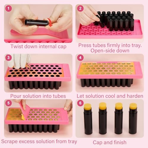 LotFancy Lip Balm Tubes Kit with Filling Tray and Spatula - 50-Pack 4.5ml Black BPA-Free Leak-Proof Containers for Handmade Lip Balm Making Avelisse