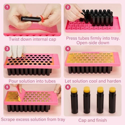 LotFancy Lip Balm Tubes Kit with Filling Tray and Spatula - 50-Pack 4.5ml Black BPA-Free Leak-Proof Containers for Handmade Lip Balm Making Avelisse