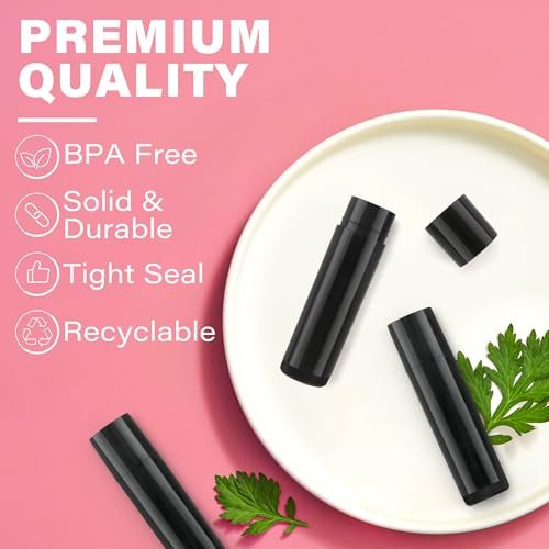 LotFancy Lip Balm Tubes Kit with Filling Tray and Spatula - 50-Pack 4.5ml Black BPA-Free Leak-Proof Containers for Handmade Lip Balm Making Avelisse