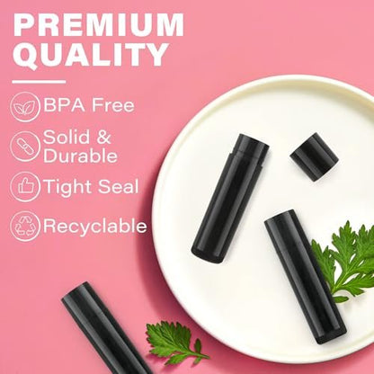 LotFancy Lip Balm Tubes Kit with Filling Tray and Spatula - 50-Pack 4.5ml Black BPA-Free Leak-Proof Containers for Handmade Lip Balm Making Avelisse