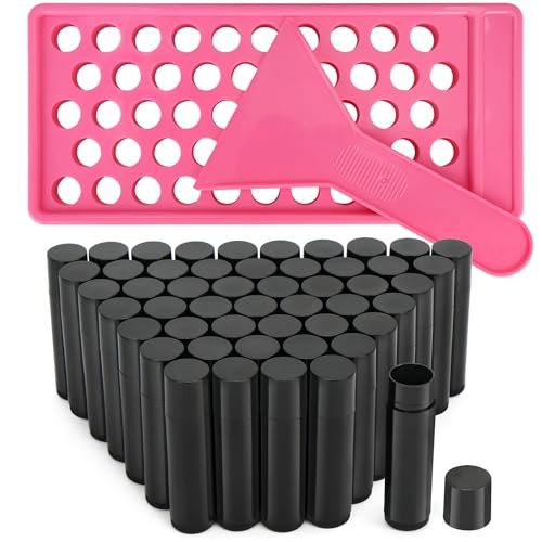 LotFancy Lip Balm Tubes Kit with Filling Tray and Spatula - 50-Pack 4.5ml Black BPA-Free Leak-Proof Containers for Handmade Lip Balm Making Avelisse