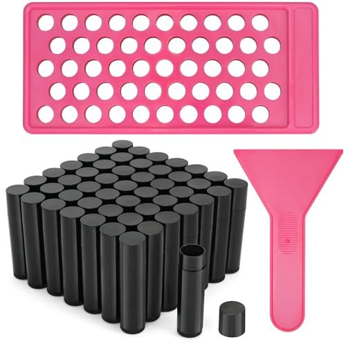 LotFancy Lip Balm Tubes Kit with Filling Tray and Spatula - 50-Pack 4.5ml Black BPA-Free Leak-Proof Containers for Handmade Lip Balm Making Avelisse