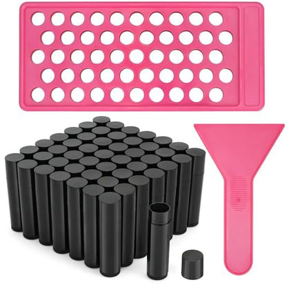 LotFancy Lip Balm Tubes Kit with Filling Tray and Spatula - 50-Pack 4.5ml Black BPA-Free Leak-Proof Containers for Handmade Lip Balm Making Avelisse