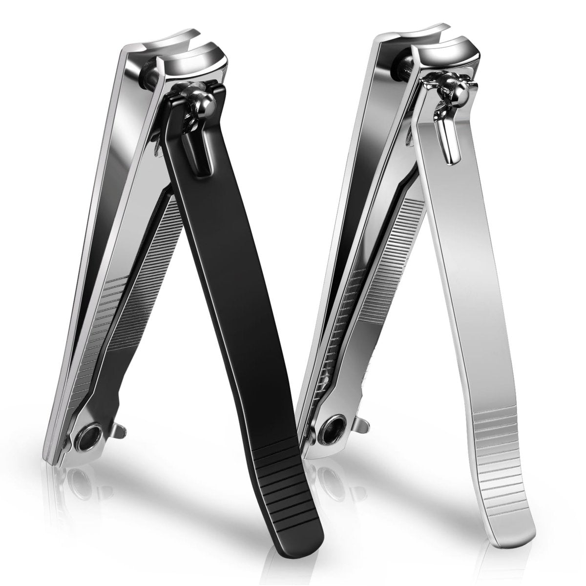 Ucheom Large Nail Clippers 2-Pack: Sharp Stainless Steel Fingernail & Toenail Trimmers with Nail File, Manicure Kit for Men & Women, Black and Silver - görsel 1