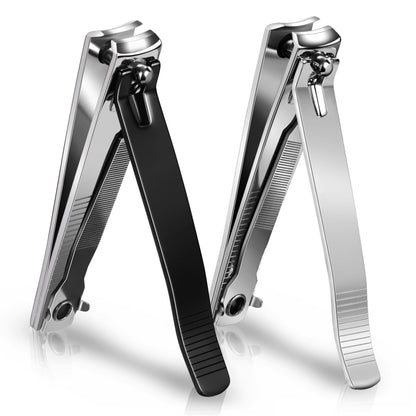 Ucheom Large Nail Clippers 2-Pack: Sharp Stainless Steel Fingernail & Toenail Trimmers with Nail File, Manicure Kit for Men & Women, Black and Silver