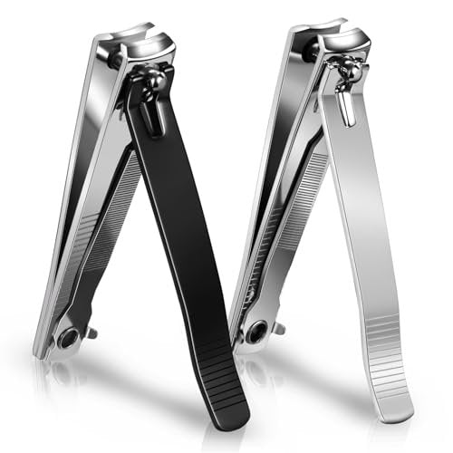 Ucheom Large Nail Clippers 2-Pack: Sharp Stainless Steel Fingernail & Toenail Trimmers with Nail File, Manicure Kit for Men & Women, Black and Silver - görsel 2