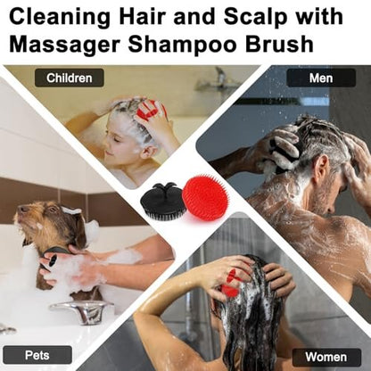 NICEMOVIC Scalp Scrubber Shampoo Brush 4 Pack - Scalp Massager for Hair Growth & Dandruff, Head Scrubber for Shower & Dry Use (2 Black + 2 Red)