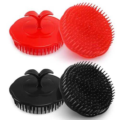 NICEMOVIC Scalp Scrubber Shampoo Brush 4 Pack - Scalp Massager for Hair Growth & Dandruff, Head Scrubber for Shower & Dry Use (2 Black + 2 Red) - görsel 2