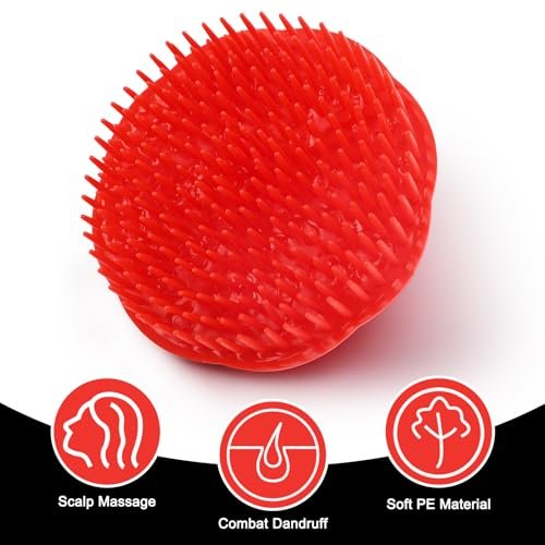 NICEMOVIC Scalp Scrubber Shampoo Brush 4 Pack - Scalp Massager for Hair Growth & Dandruff, Head Scrubber for Shower & Dry Use (2 Black + 2 Red) - görsel 4