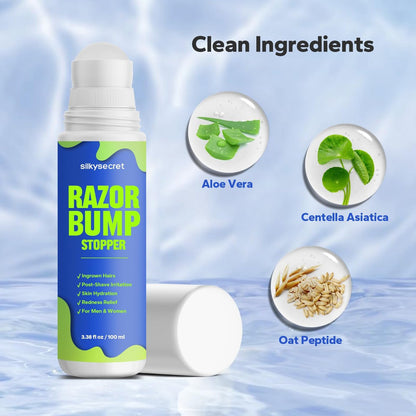 SilkySecret Razor Bump Stopper – Ingrown Hair Treatment & Razor Burn Relief for Men & Women, After Shave Lotion for Smooth, Bump-Free Skin (3.38 Fl Oz)