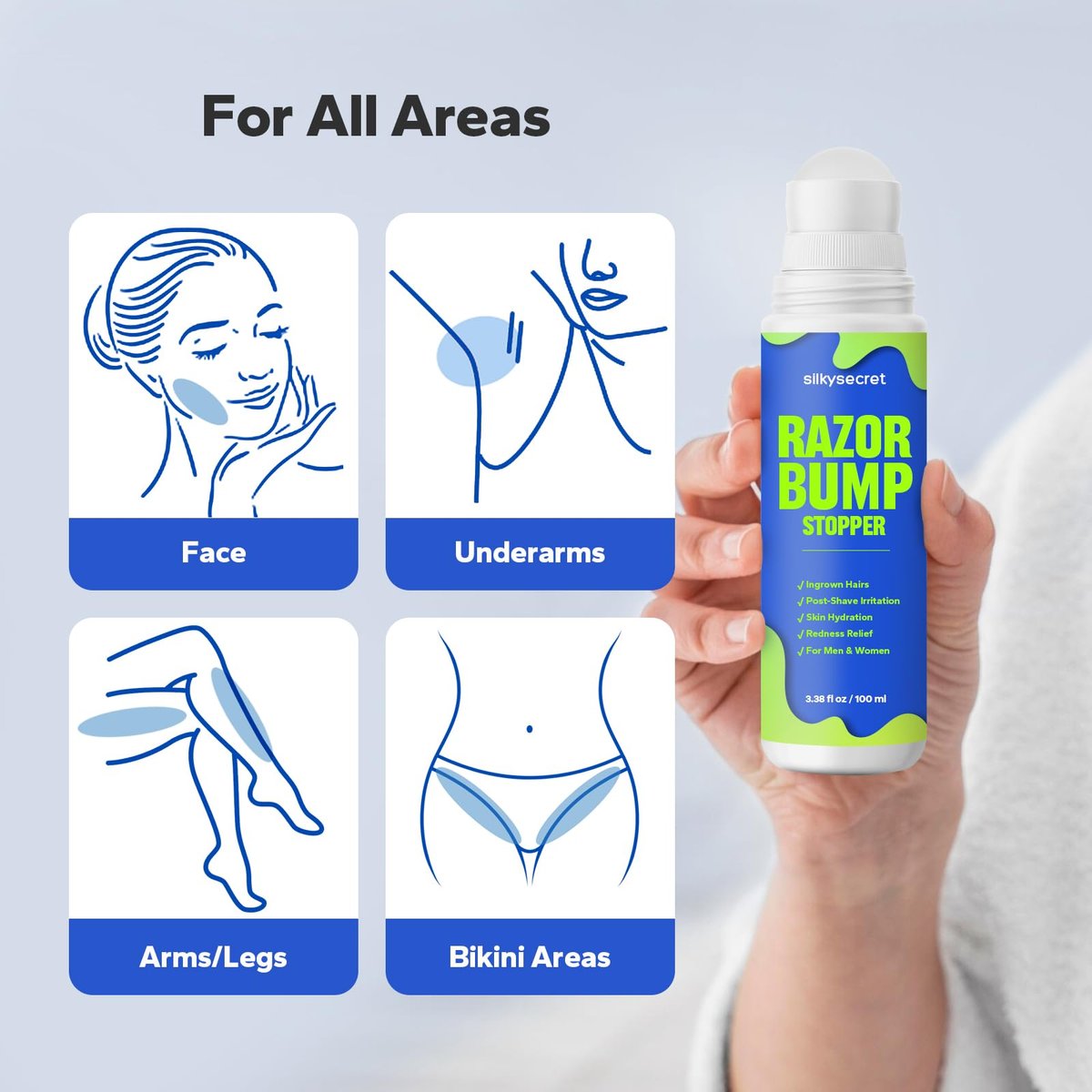 SilkySecret Razor Bump Stopper – Ingrown Hair Treatment & Razor Burn Relief for Men & Women, After Shave Lotion for Smooth, Bump-Free Skin (3.38 Fl Oz) - görsel 11