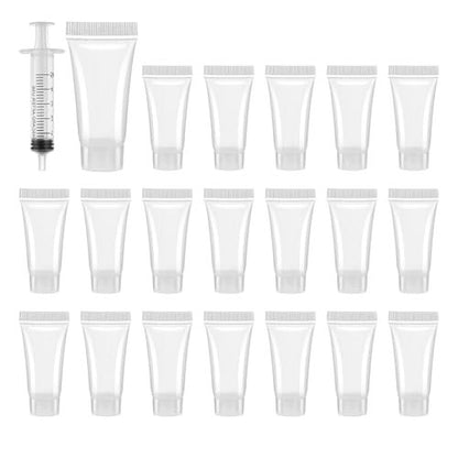 20 Pack 5ml Refillable Empty Tubes with Syringes - Portable Travel Squeezable Containers for Shampoo, Makeup, Facial Cleanser, Lip Gloss