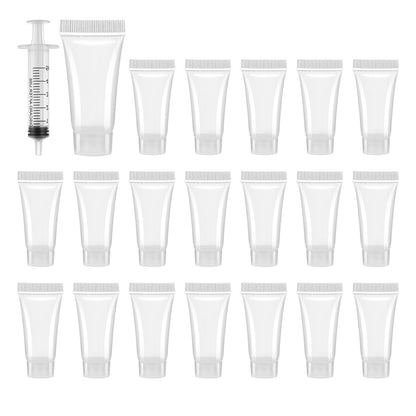 20 Pack 5ml Refillable Empty Tubes with Syringes - Portable Travel Squeezable Containers for Shampoo, Makeup, Facial Cleanser, Lip Gloss