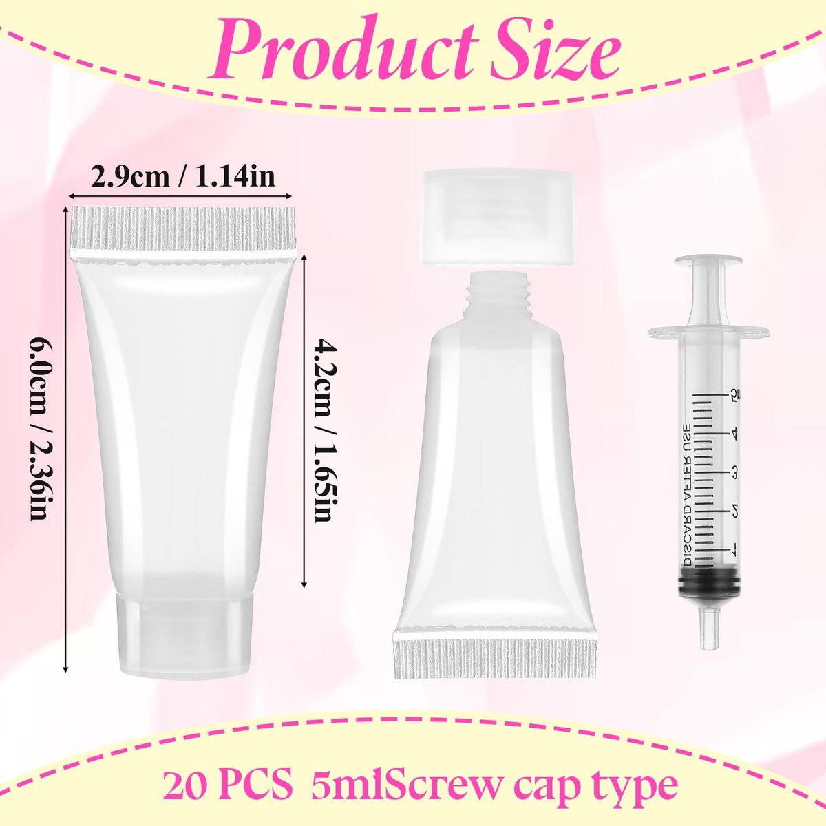 20 Pack 5ml Refillable Empty Tubes with Syringes - Portable Travel Squeezable Containers for Shampoo, Makeup, Facial Cleanser, Lip Gloss - görsel 5