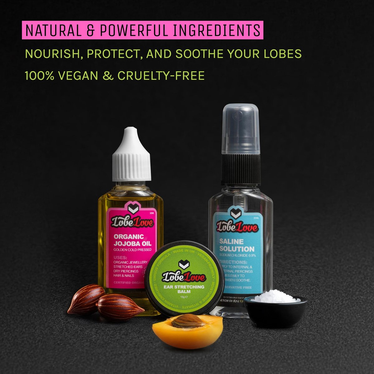 Stretch It - Ear Stretching Aftercare Trio: LobeLove Balm, Jojoba Oil & Saline Spray Avelisse