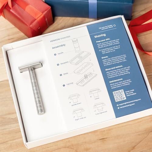 Henson AL13 Safety Razor Shave Set – Aluminum Double Edge Razor with Stand & 100 Blades for Men & Women – Gentle, Precision Shaving Kit for Smooth, Irritation-Free Shaves Avelisse