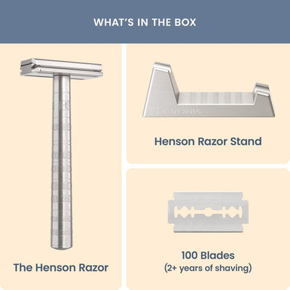 Henson AL13 Safety Razor Shave Set – Aluminum Double Edge Razor with Stand & 100 Blades for Men & Women – Gentle, Precision Shaving Kit for Smooth, Irritation-Free Shaves Avelisse