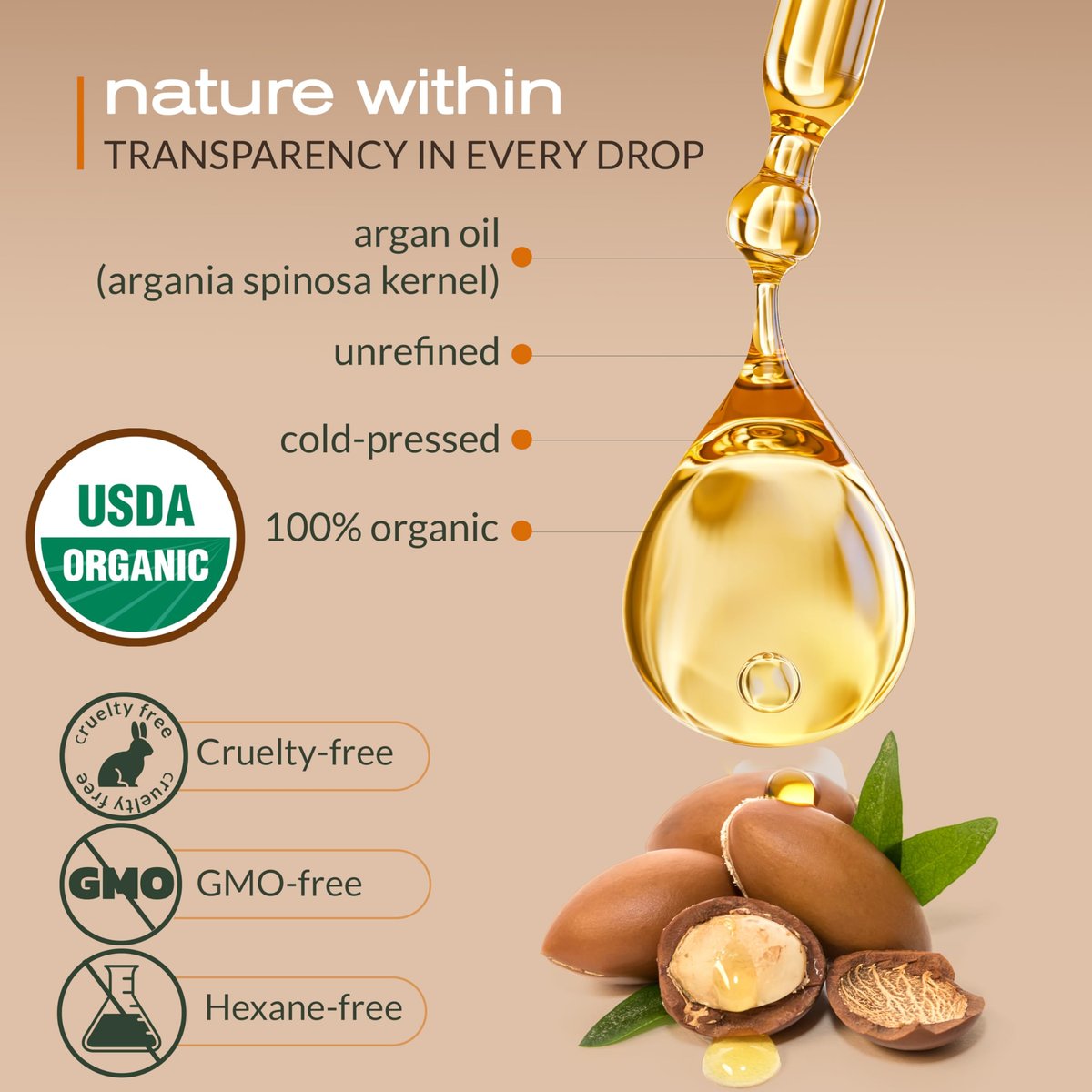 Ella & Eden Organic Argan Oil of Morocco – 100% Pure Cold-Pressed USDA Certified Unrefined Moroccan Argan Oil for Hair, Face & Skin, 4 Fl Oz Glass Bottle Avelisse