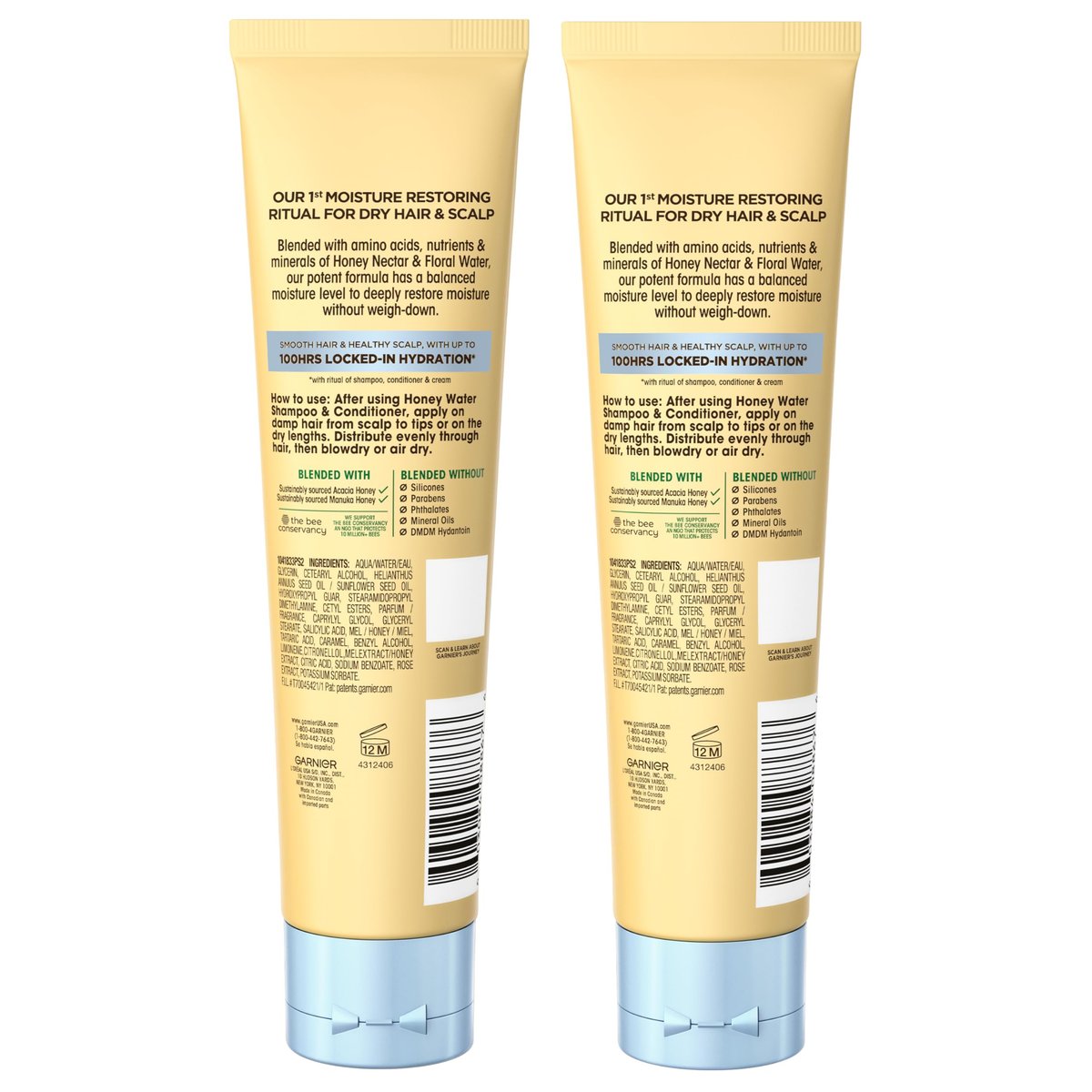 Garnier Whole Blends Honey Water Cream for Dry Hair & Scalp, 100 Hours Moisture Lock, Honey Nectar & Floral Water, 5.1 Fl Oz (Pack of 2) Avelisse