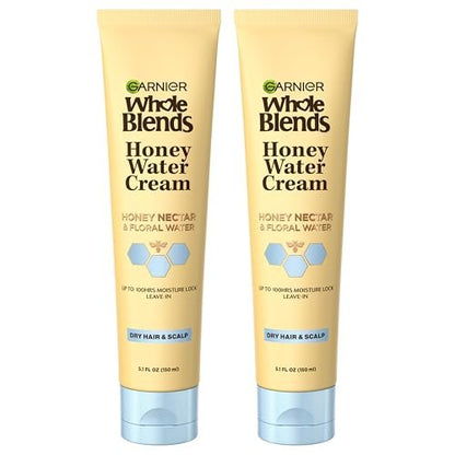 Garnier Whole Blends Honey Water Cream for Dry Hair & Scalp, 100 Hours Moisture Lock, Honey Nectar & Floral Water, 5.1 Fl Oz (Pack of 2) Avelisse