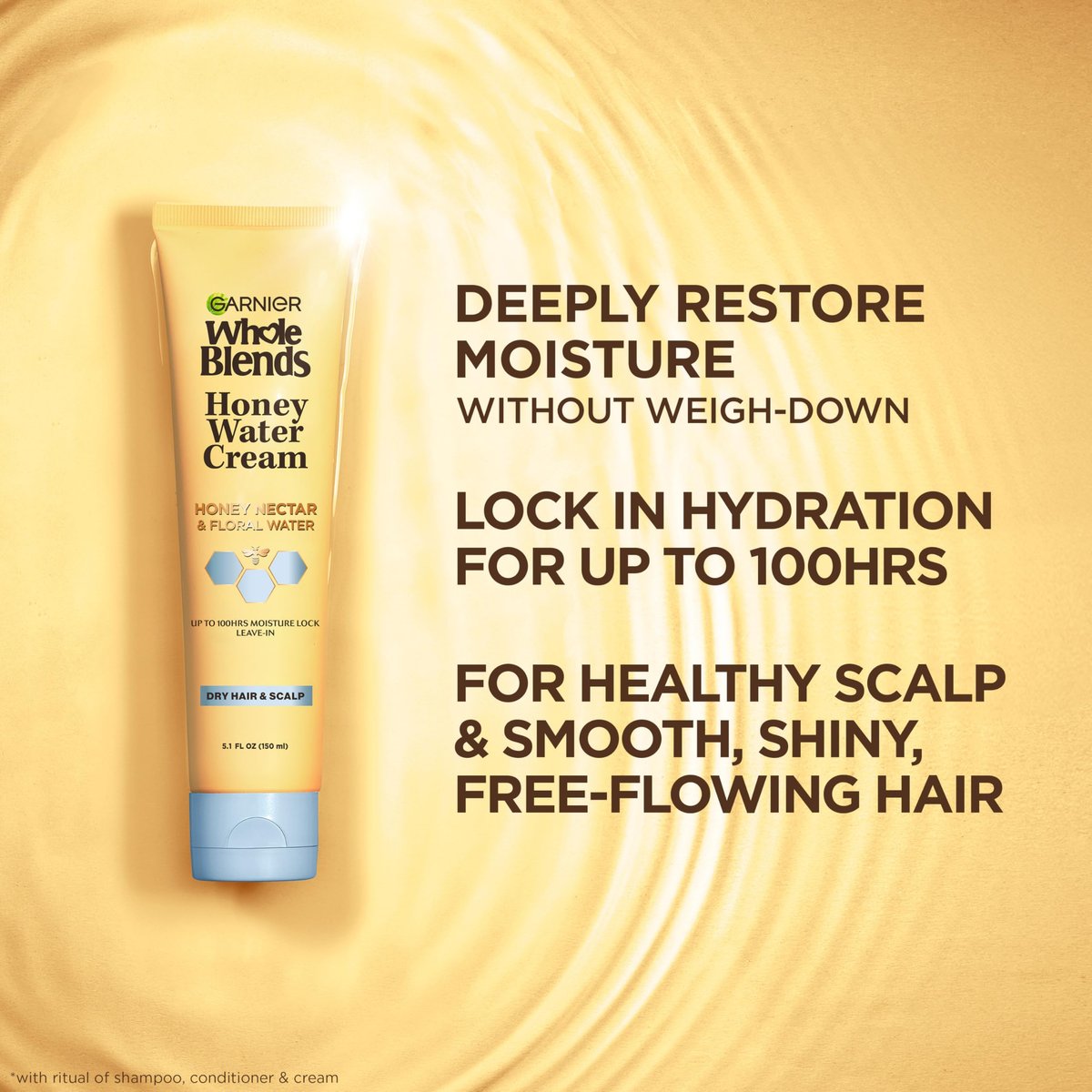 Garnier Whole Blends Honey Water Cream for Dry Hair & Scalp, 100 Hours Moisture Lock, Honey Nectar & Floral Water, 5.1 Fl Oz (Pack of 2) Avelisse