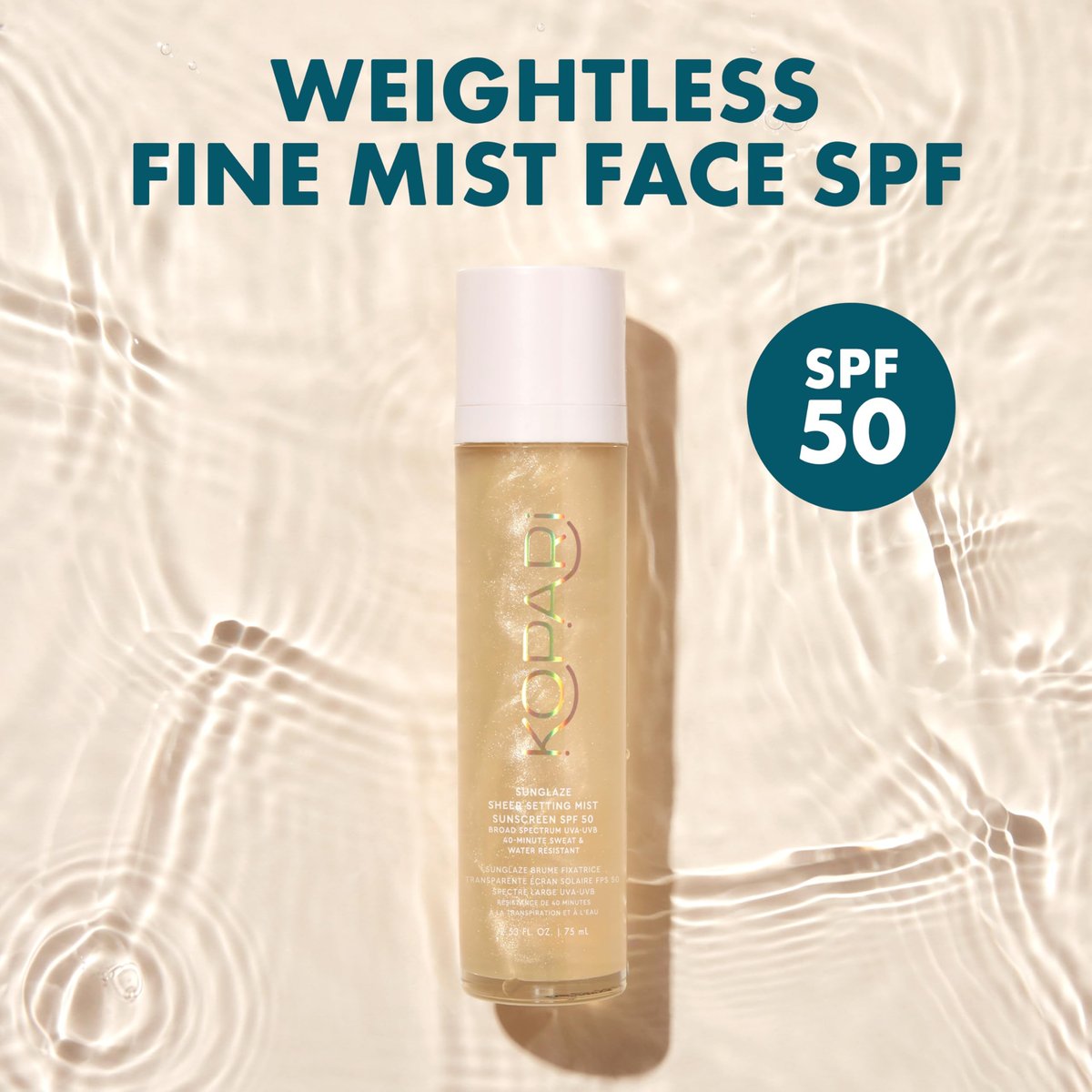 Kopari Sunglaze Sheer Setting Mist Sunscreen SPF 50 – Weightless, Fast-Drying Setting Spray with Hyaluronic Acid for a Dewy Finish (2.53 fl oz) Avelisse