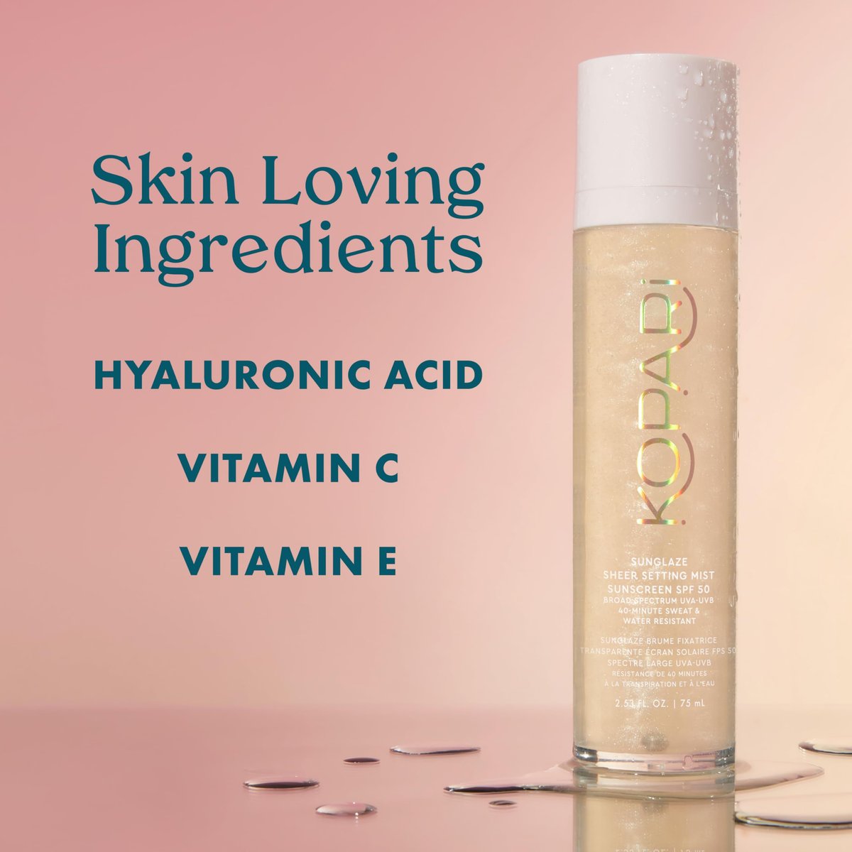 Kopari Sunglaze Sheer Setting Mist Sunscreen SPF 50 – Weightless, Fast-Drying Setting Spray with Hyaluronic Acid for a Dewy Finish (2.53 fl oz) Avelisse
