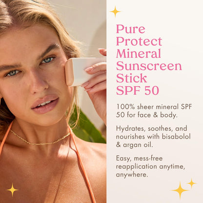 Kopari PURE PROTECT 100% Mineral Sunscreen Stick SPF 50+ - Clear Zinc Oxide Face and Body Sunscreen with Hydrating Argan Oil & Shea Butter, Sheer Finish, Ultra-Portable for Easy Reapplication Avelisse