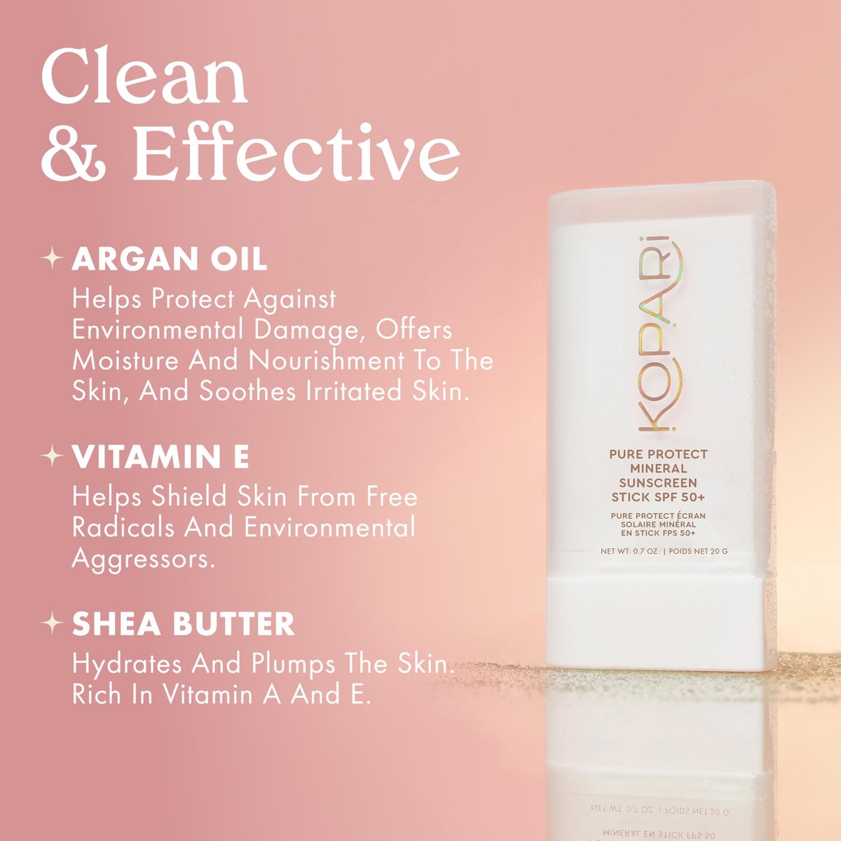 Kopari PURE PROTECT 100% Mineral Sunscreen Stick SPF 50+ - Clear Zinc Oxide Face and Body Sunscreen with Hydrating Argan Oil & Shea Butter, Sheer Finish, Ultra-Portable for Easy Reapplication Avelisse