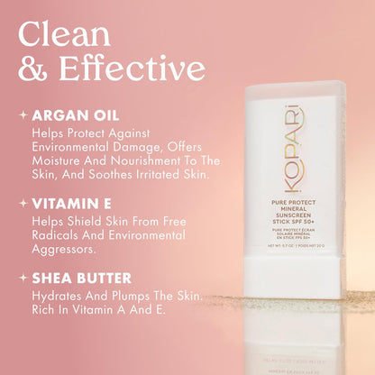 Kopari PURE PROTECT 100% Mineral Sunscreen Stick SPF 50+ - Clear Zinc Oxide Face and Body Sunscreen with Hydrating Argan Oil & Shea Butter, Sheer Finish, Ultra-Portable for Easy Reapplication Avelisse